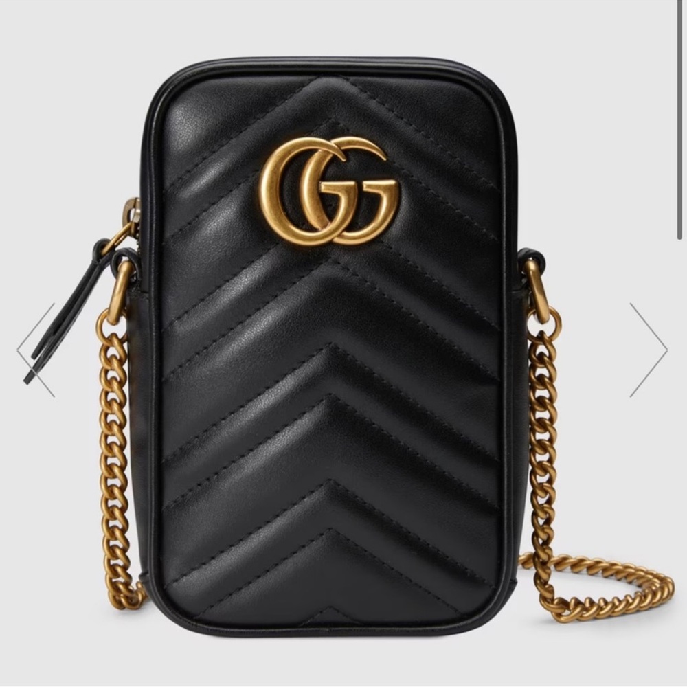 Gucci Black Leather Crossbody Bag with Gold Chain